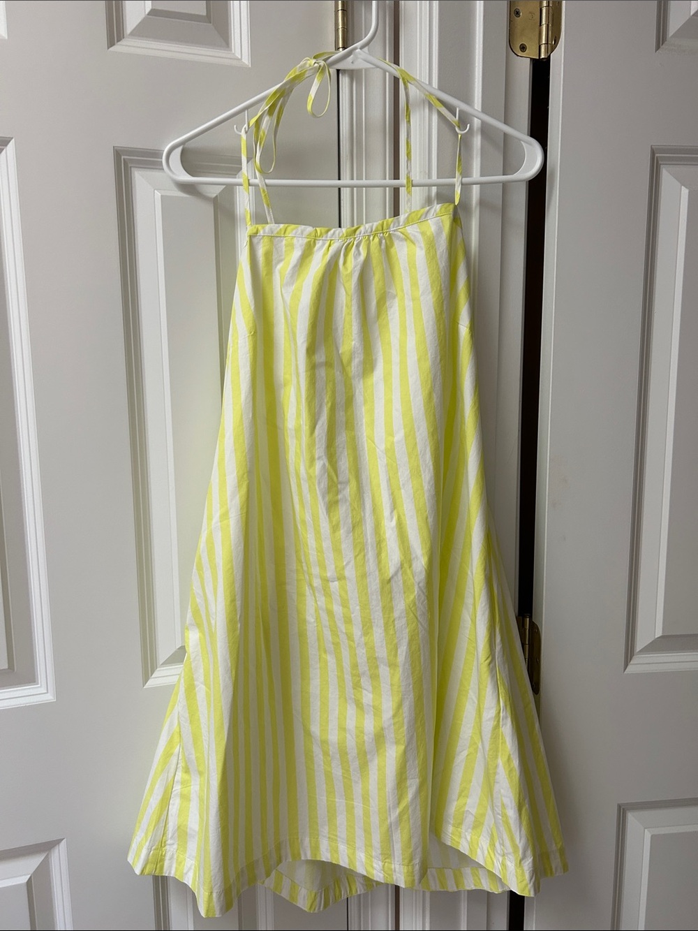 Women’s Yellow & White Striped Summer Halter Dress Great swimsuit coverup.